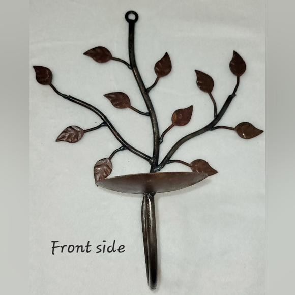 Vintage Rustic Iron Decorative Wall Candle Sconces Pair Coffee Brown - Picture 6 of 9